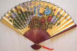 Picture of Peacocks in Flowers Large Wall Display Fan (30inch)
