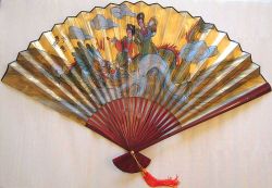 Picture of Dragon and Chinese Females Large Wall Display Fan (30inch)