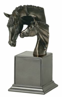 Picture of Horse and Foal Head Bronze Sculpture on Plinth