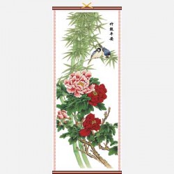 Picture of Bluebirds and Flowers Bamboo Scroll