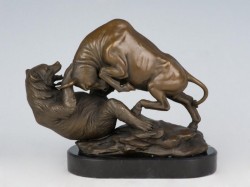 Picture of Bull and Bear Fighting Bronze Figurine