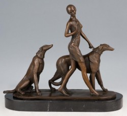 Picture of Lady Walking Dogs Bronze Statue