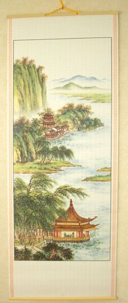 Picture of Lake and Pagoda Chinese Scroll