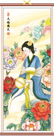 Picture of Woman and Flowers Chinese Scroll