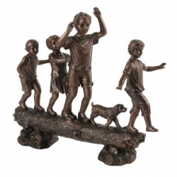 Picture of Children Walking on Fallen Tree Trunk Bronze Figurine (Juliana)