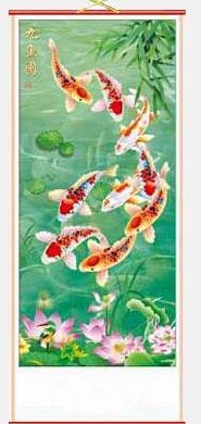 Picture of 9 Carp Chinese Scroll