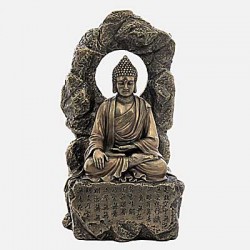Picture of Meditating Buddha on Rock Bronze Figurine