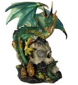 Picture of Green Dragon on Skull Figurine Goldfyre (LIGHT FEATURE)