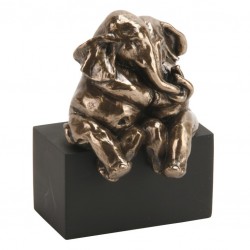 Picture of Polished Bronze Elephant and Baby Figurine on Block (Juliana)